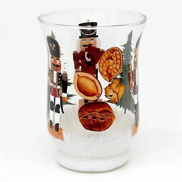 Sigro Teelichthalter Ø 11 cm Glas mit Weihnachtsmotiv Nussknacker transpare günstig online kaufen