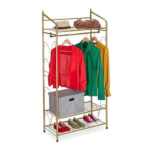 relaxdays Kleiderständer mit 3 Ablage, Gold günstig online kaufen