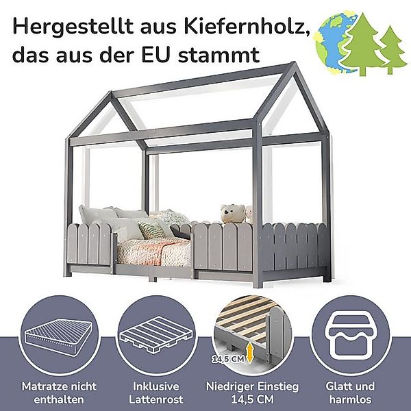 Flieks Kinderbett, Einzelbett Hausbett Kiefernholz 90x200cm günstig online kaufen
