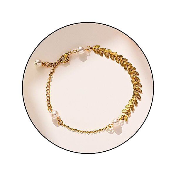 GOLDKLEIN Edelstahlarmband Perlen Lorbeerblatt Edelstahl Gold günstig online kaufen
