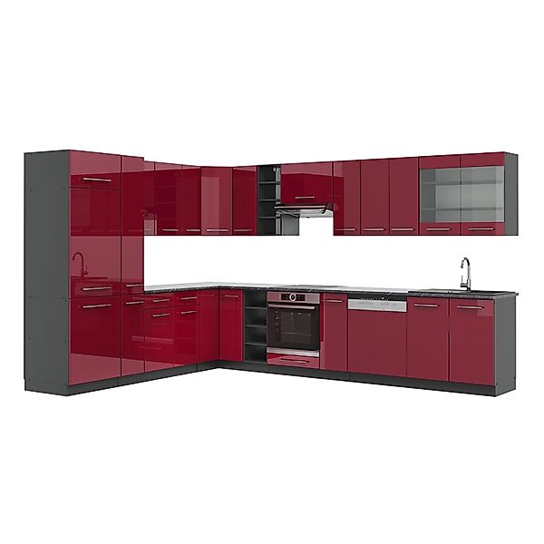Vicco Fame-Line Eckküche Bordeaux Hochglanz/Anthrazit 347 x 257 cm AP Anthr günstig online kaufen