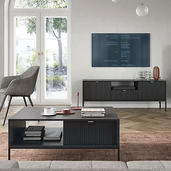 Wohnmöbel Set schwarz, Fußgestell schwarz, NEWCASTLE-160, 2-teilig inkl. Co günstig online kaufen