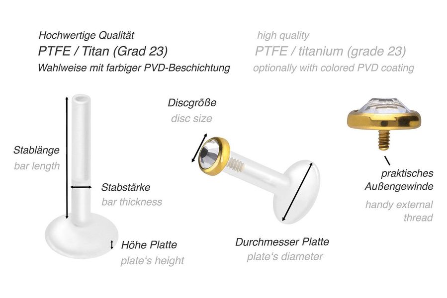 PIERCINGLINE Piercing-Set PTFE Labret mit Innengewinde günstig online kaufen