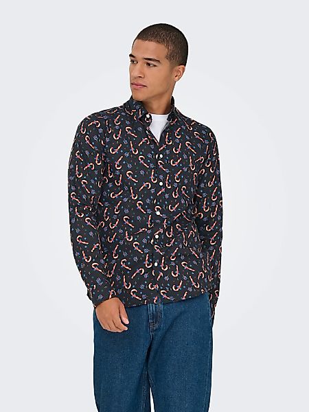 ONLY & SONS Langarmhemd "ONSELF XMAS AOP SLIM POPLIN LS SHIRT" günstig online kaufen