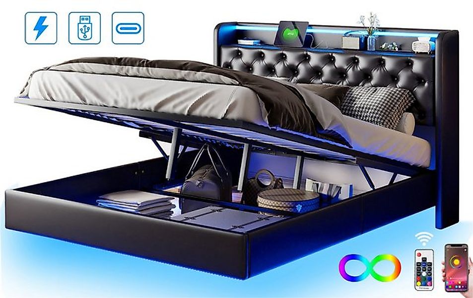 FUROKOY Polsterbett Doppelbett Stauraumbett mit Hydraulisch anhebbarer Kuns günstig online kaufen