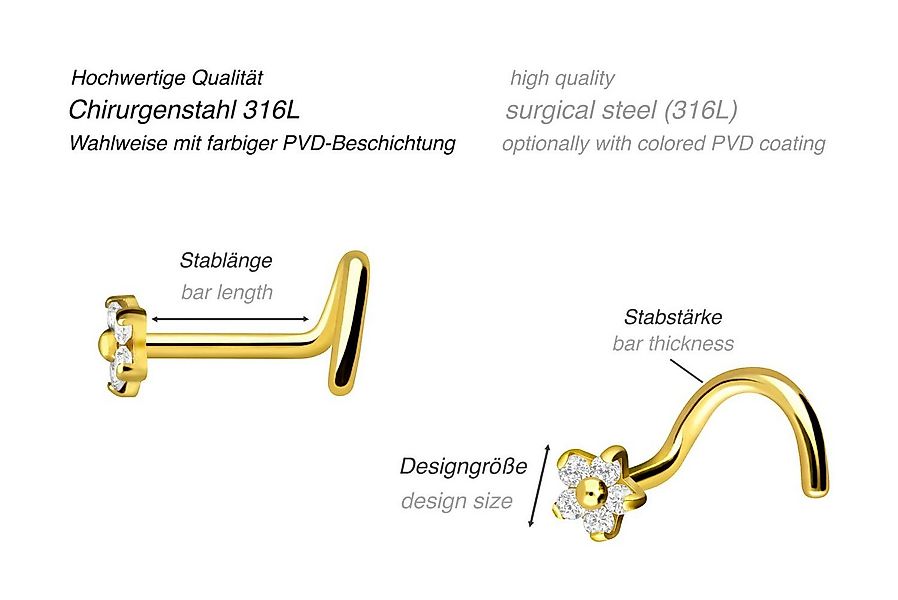 PIERCINGLINE Nasenpiercing Chirurgenstahl Nasenstecker Spirale KRISTALLBLUM günstig online kaufen
