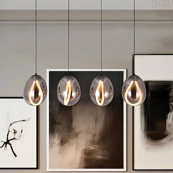 LED-Pendellampe Melanie, Länge 85 cm, rauchgrau, Glas 4-flg. günstig online kaufen