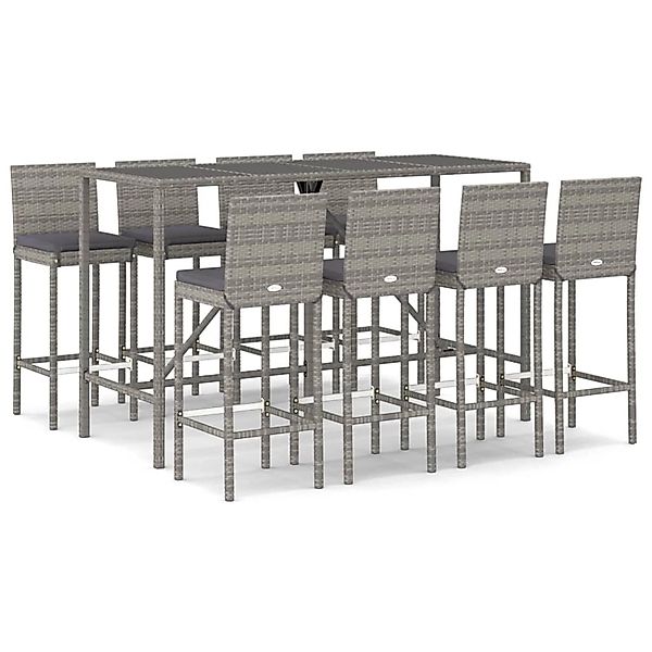 Vidaxl 9-tlg. Gartenbar-set Mit Kissen Grau Poly Rattan günstig online kaufen