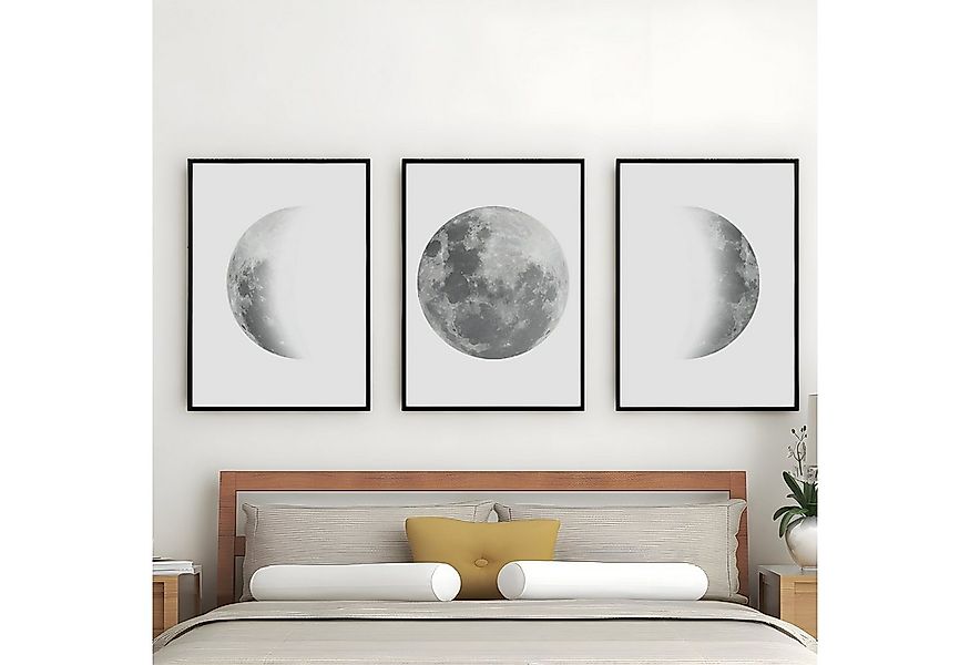 Tigerlino Poster 3er Set Mondphasen Wandbilder Mondposter Wanddeko Mond Bil günstig online kaufen