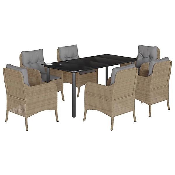 vidaXL 7-Tlg Garten-Essgruppe mit Kissen Beige Poly Rattan 3211987 günstig online kaufen