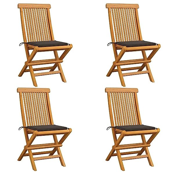 vidaXL Gartenstühle mit Taupe Kissen 4 Stk Teak Massivholz 3062576 günstig online kaufen