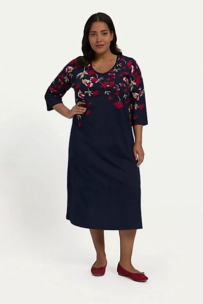 Ulla Popken Sommerkleid Jerseykleid A-Line Schulter-Blütenprint 3/4-Arm günstig online kaufen