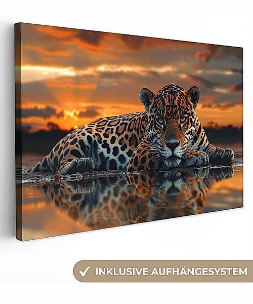 OneMillionCanvasses® Leinwandbild Natur - Leopard - Tier - Sonnenuntergang günstig online kaufen