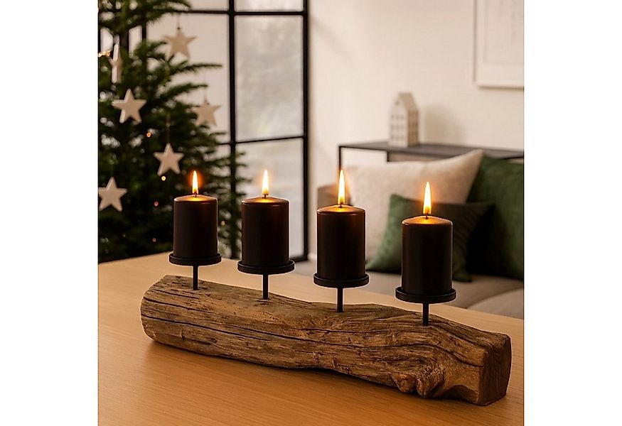 Online-Fuchs Adventskranz aus Treibholz mit schwarzen Kerzenhaltern aus Met günstig online kaufen