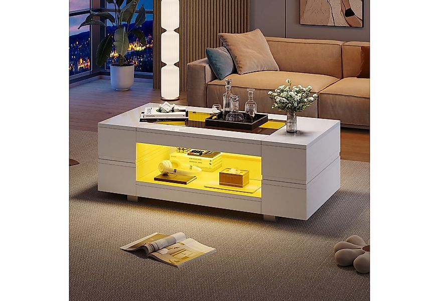 STILVORA Couchtisch weiß Hochglanz-LED-wohnzimmertisch mit App-Steuerung (W günstig online kaufen