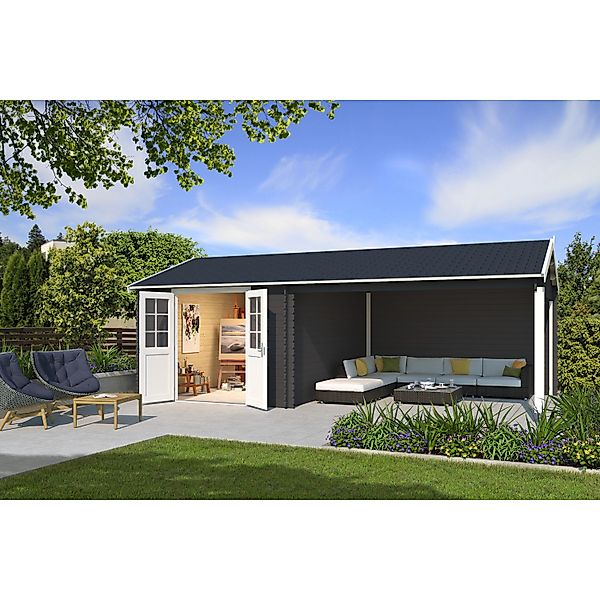 Lasita Holz-Gartenhaus El Paso Carbongrau 700 cm x 417,2 cm mit Anbaudach günstig online kaufen