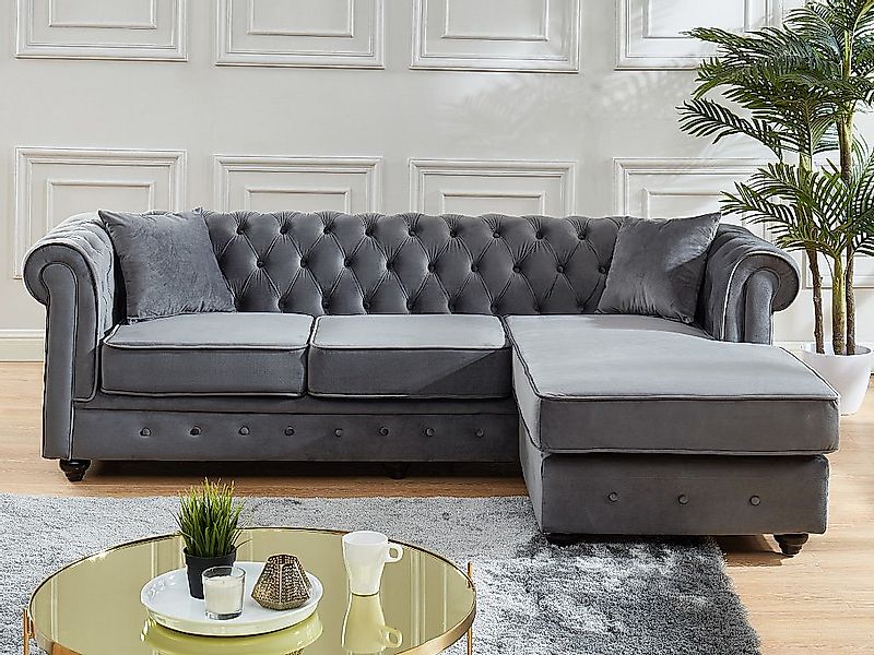 Chesterfield Ecksofa - Samt - Anthrazit - TOLEDO günstig online kaufen