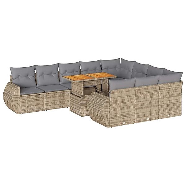 vidaXL 11-Tlg Garten-Sofagarnitur mit Kissen Beige Poly Rattan 3327314 günstig online kaufen