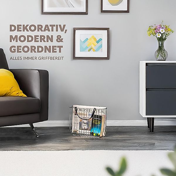 eluno Zeitungsständer aus Metall mit Tragegriffen aus Leder, verchromt günstig online kaufen