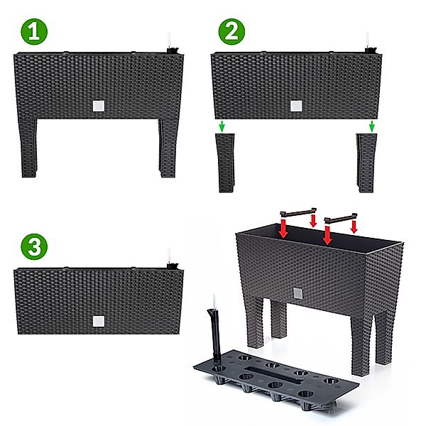 Hochbeet 2er-Set Polyrattanoptik Anthrazit 60x25x46cm Bewässerungssystem günstig online kaufen