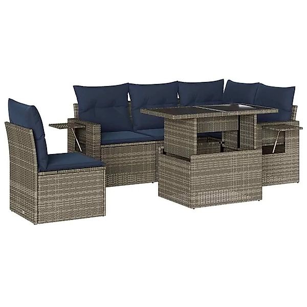 vidaXL 6-Tlg Gartensofa-Set mit Kissen Grau Polyrattan 3267911 günstig online kaufen