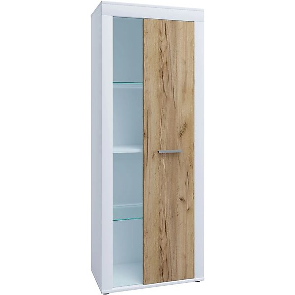 ebuy24 Usilo Vitrinenschrank 1 Tür Weiß Eiche Dekor günstig online kaufen