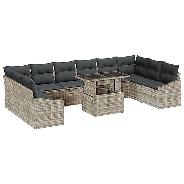 vidaXL Loungesofa 11-tlg. Garten-Sofagarnitur mit Kissen Hellgrau Poly Ratt günstig online kaufen