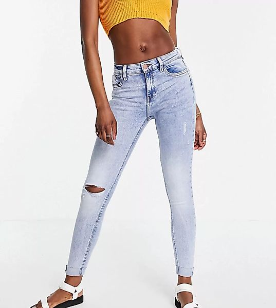 River Island Tall – Amelie – Enge Jeans mit Knierissen in Authentic-Mittelb günstig online kaufen