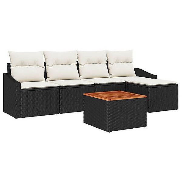 vidaXL Loungesofa 6-tlg. Garten-Sofagarnitur mit Kissen Schwarz Poly Rattan günstig online kaufen