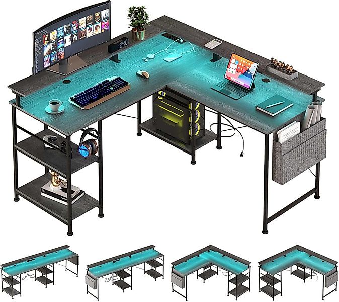 BBWL Computertisch L-förmiger Gaming-Schreibtisch mit LED, Steckdose, Monit günstig online kaufen