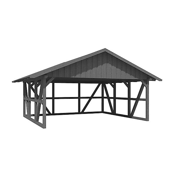 Skan Holz Carport Schwarzwald m. Dachschalung u. Rückwand 684 x 600 cm Grau günstig online kaufen