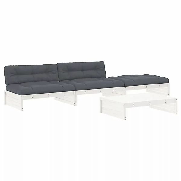 vidaXL 4-tlg Garten-Lounge-Set mit Kissen Weiß Massivholz Modell 5 günstig online kaufen