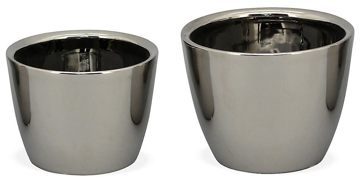 matches21 HOME & HOBBY Blumentopf Blumentöpfe 2er-Set sort silber Glanz run günstig online kaufen