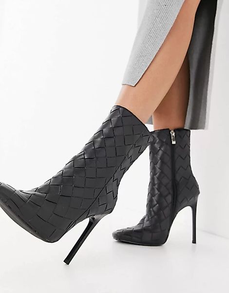 Simmi London – Melina – Gewebte Ankle-Boots mit Absatz in Schwarz günstig online kaufen