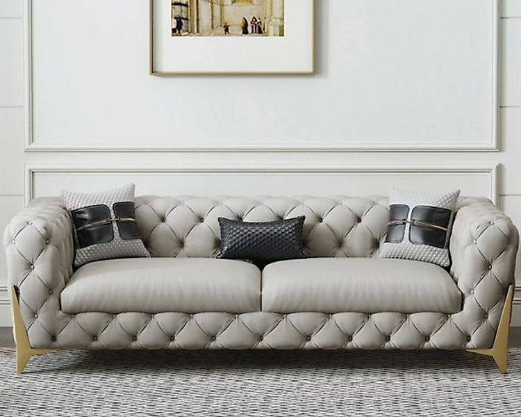 JVmoebel Sofa Couch Samt Leder Wohnzimmer Sofa Couchen Chesterfield 3-er, M günstig online kaufen