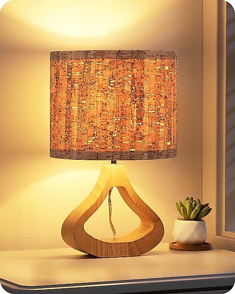 EDISHINE Nachttischlampe Höch 34cm Holz, LED wechselbar, warmweiß, Lampe mi günstig online kaufen