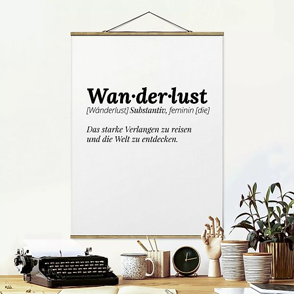 Stoffbild Spruch mit Posterleisten - Hochformat Die Definition von Wanderlu günstig online kaufen