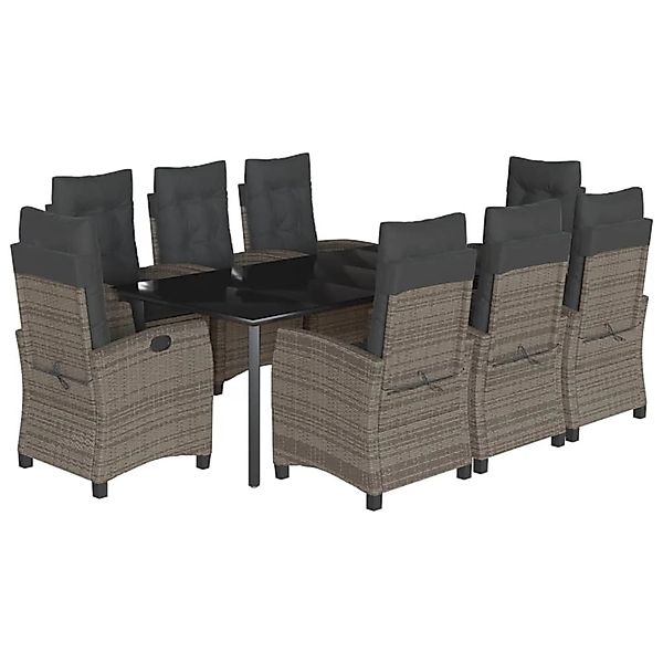 vidaXL 9-Tlg Garten-Essgruppe mit Kissen Grau Poly Rattan 3212801 günstig online kaufen