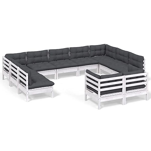 vidaXL 11-Tlg Garten-Lounge-Set mit Kissen Weiß Kiefer Massivholz 3097260 günstig online kaufen