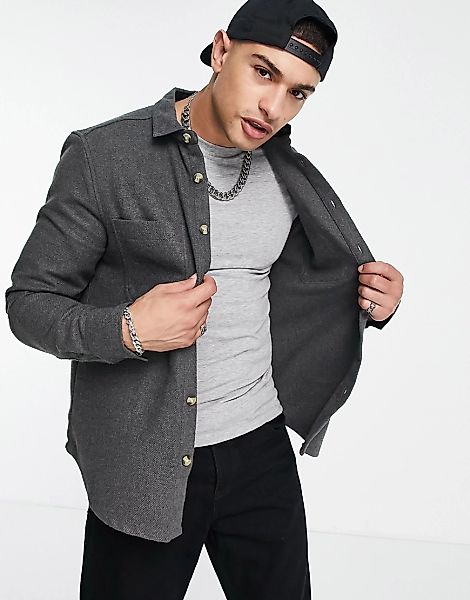 ASOS DESIGN – Hemdjacke aus anthrazitfarbenem Wollmix-Grau günstig online kaufen