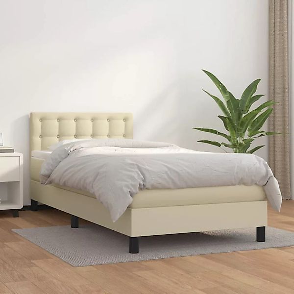 Vidaxl Boxspringbett Mit Matratze Creme 90x200 Cm Kunstleder günstig online kaufen