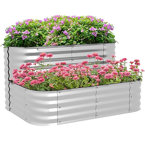 Outsunny Hochbeet 2-Stufiger Blumenkasten, Pflanzkasten, Gemüsebeet günstig online kaufen