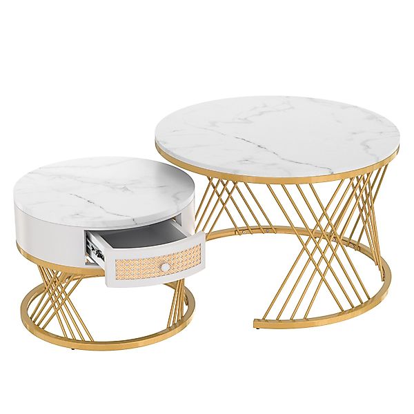 OKWISH Couchtisch 2-teiliges Couchtisch-Set mit Marmormuster günstig online kaufen