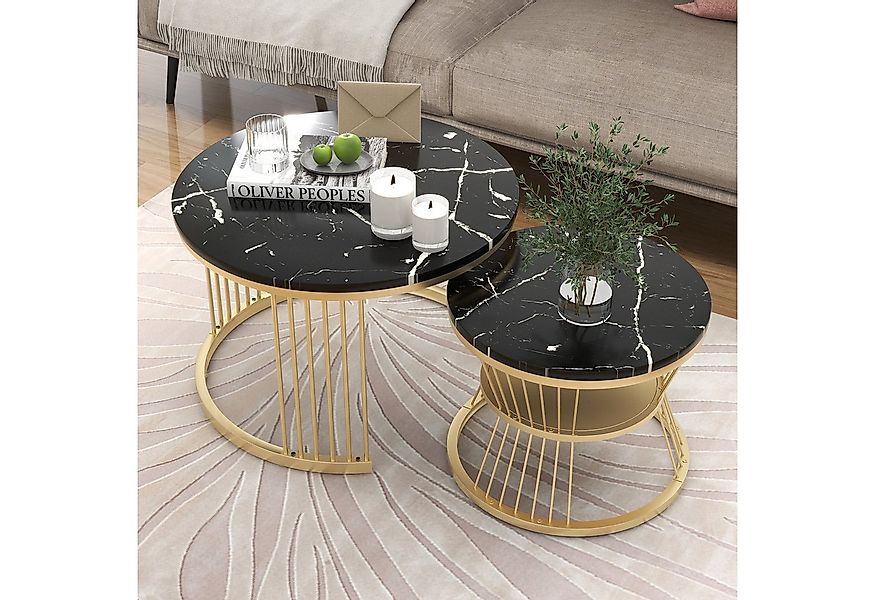STILVORA Couchtisch 2er-set Satztisch Sofatisch in Marmormuster mit verstel günstig online kaufen