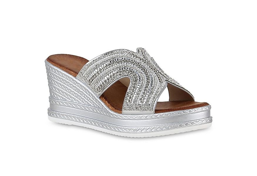 VAN HILL 840997 Sandalette Damen Pantoletten Sandaletten Strass Ketten Plat günstig online kaufen