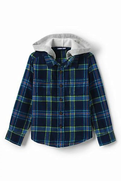 Flanellhemd mit Kapuze, Größe: 152-164, Blau, Baumwolle, by Lands' End, Tie günstig online kaufen