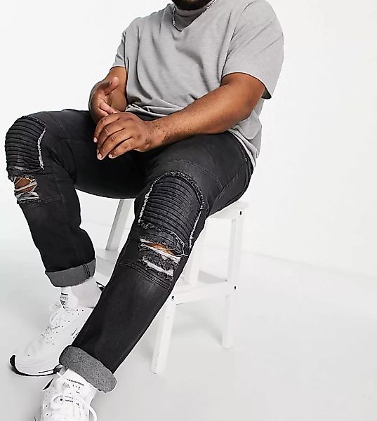 Soul Star Plus – Enge Jeans im Biker-Stil in Schwarz günstig online kaufen
