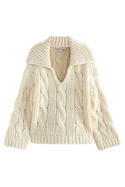 Next Polokragenpullover Grobstrickpullover mit Zopfmuster, offener Kragen ( günstig online kaufen