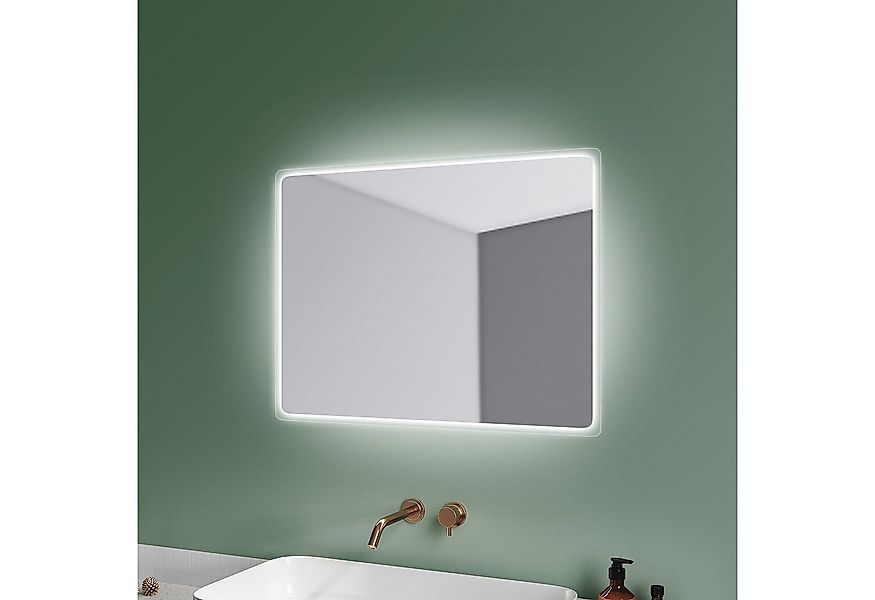 SONNI Badspiegel mit Beleuchtung, 80×60 cm,Wandschalter, Badezimmerspiegel, günstig online kaufen