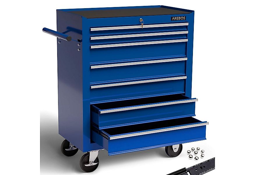Arebos Werkstattwagen 7-Fächer Rollwagen, Zentral abschließbar mit Antiruts günstig online kaufen